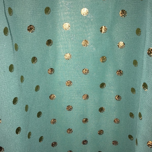 Beautiful Sleeveless Blouse Top Green Gold Dots Collar M L - Picture 5 of 10